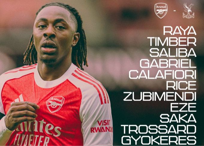 Onze de départ Arsenal vs Crystal Palace : Eze contre ancien club, Dzekeresh et Guey débutent
